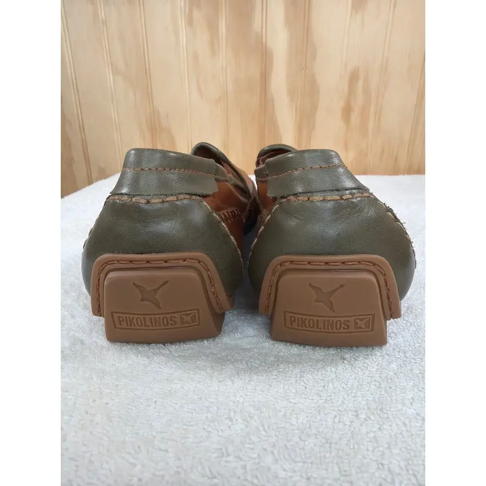 Pikolinos Conil Men's Perforated Leather Loafers Brandy Brown Green EU42/US8.5